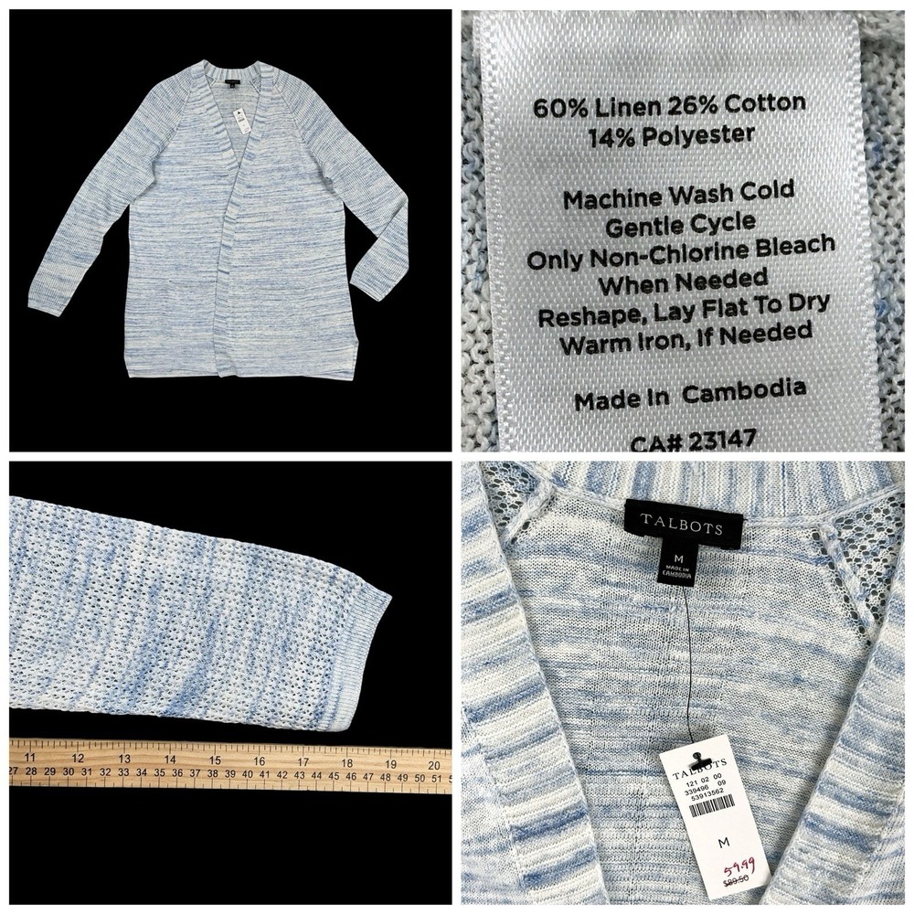 Talbots Cardigan Women Medium Blue Open Long Sleeve Knit Pockets NWT - Picture 15 of 15